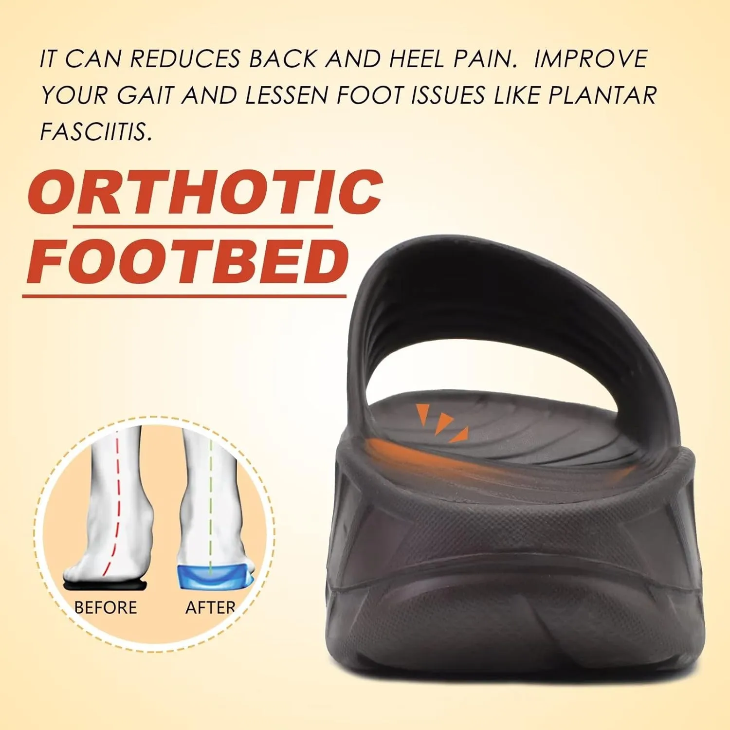 KuaiLu Mens Recovery Sandals Orthotic Thick Cushion Open Toe Sport Slides, Reduces Stress on Feet With Comfortable Plantar Fasciitis, Joints & Back Post-Exercise