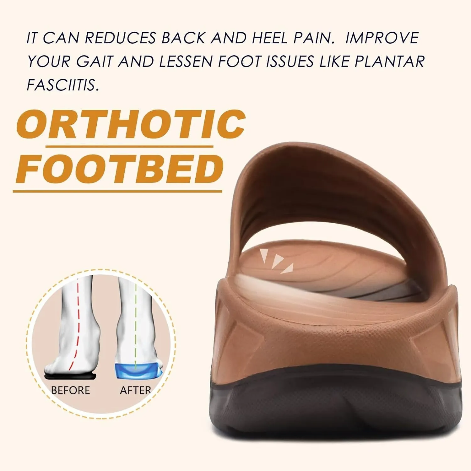KuaiLu Mens Recovery Sandals Orthotic Thick Cushion Open Toe Sport Slides, Reduces Stress on Feet With Comfortable Plantar Fasciitis, Joints & Back Post-Exercise