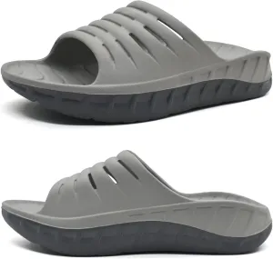 KuaiLu Mens Recovery Sandals Orthotic Thick Cushion Open Toe Sport Slides, Reduces Stress on Feet With Comfortable Plantar Fasciitis, Joints & Back Post-Exercise