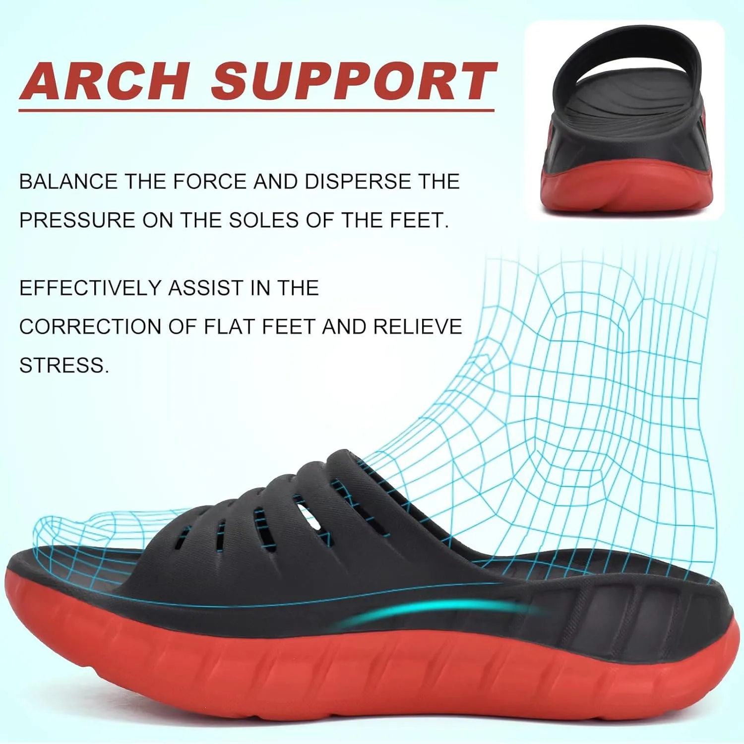 KuaiLu Mens Recovery Sandals Orthotic Thick Cushion Open Toe Sport Slides, Reduces Stress on Feet With Comfortable Plantar Fasciitis, Joints & Back Post-Exercise