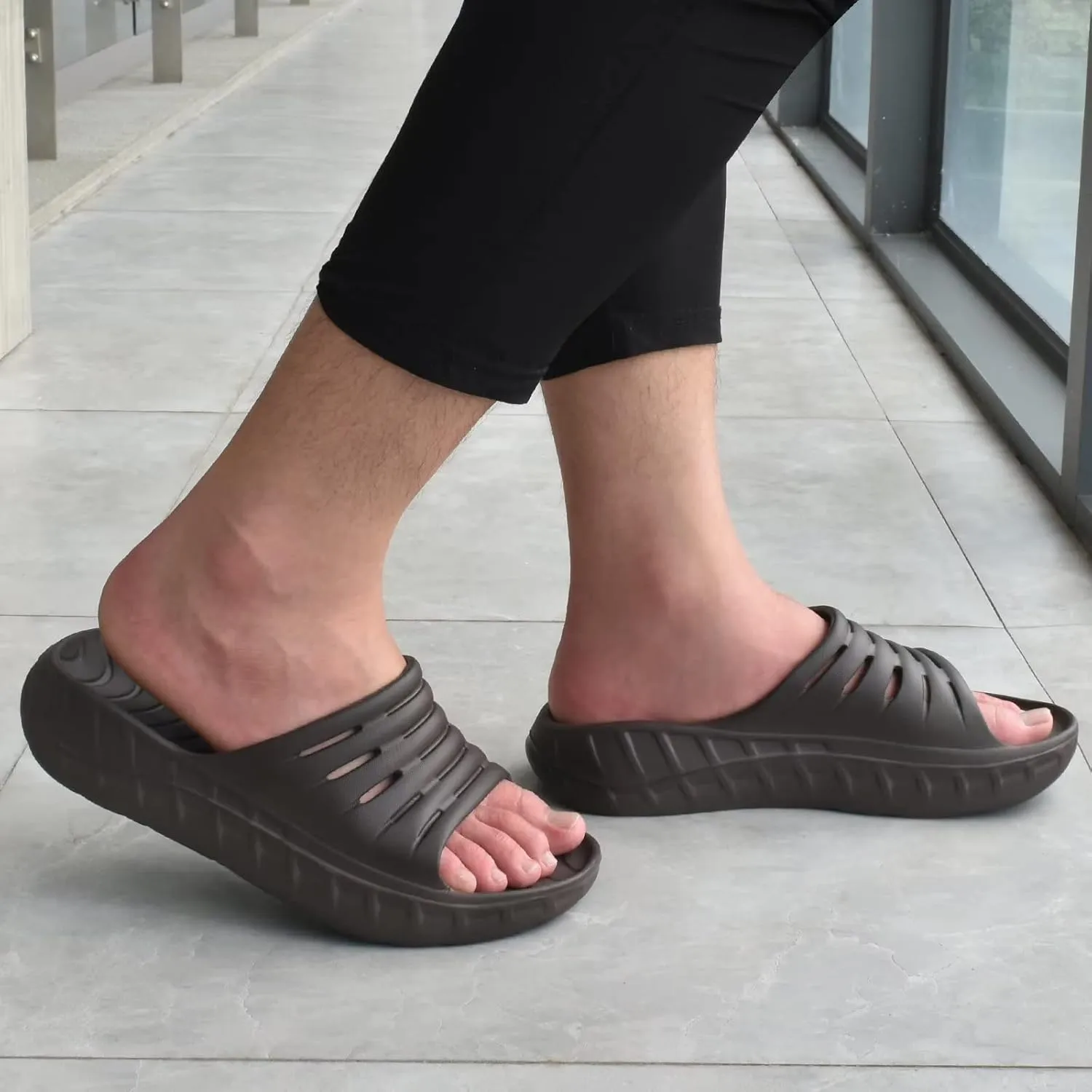 KuaiLu Mens Recovery Sandals Orthotic Thick Cushion Open Toe Sport Slides, Reduces Stress on Feet With Comfortable Plantar Fasciitis, Joints & Back Post-Exercise
