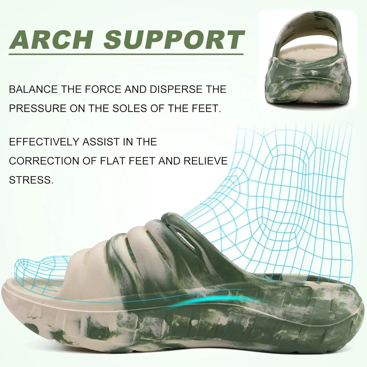 KuaiLu Mens Recovery Sandals Orthotic Thick Cushion Open Toe Sport Slides, Reduces Stress on Feet With Comfortable Plantar Fasciitis, Joints & Back Post-Exercise