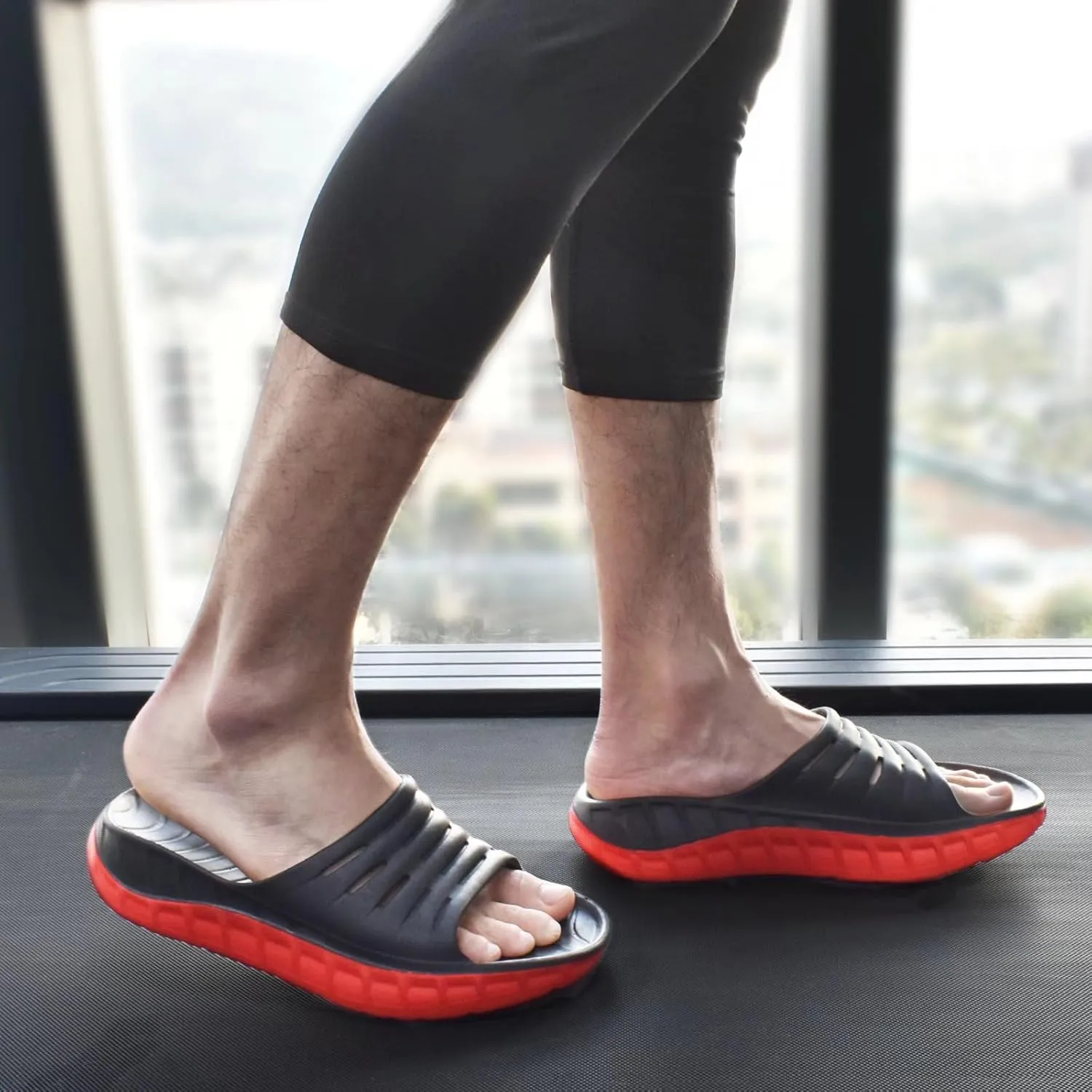 KuaiLu Mens Recovery Sandals Orthotic Thick Cushion Open Toe Sport Slides, Reduces Stress on Feet With Comfortable Plantar Fasciitis, Joints & Back Post-Exercise