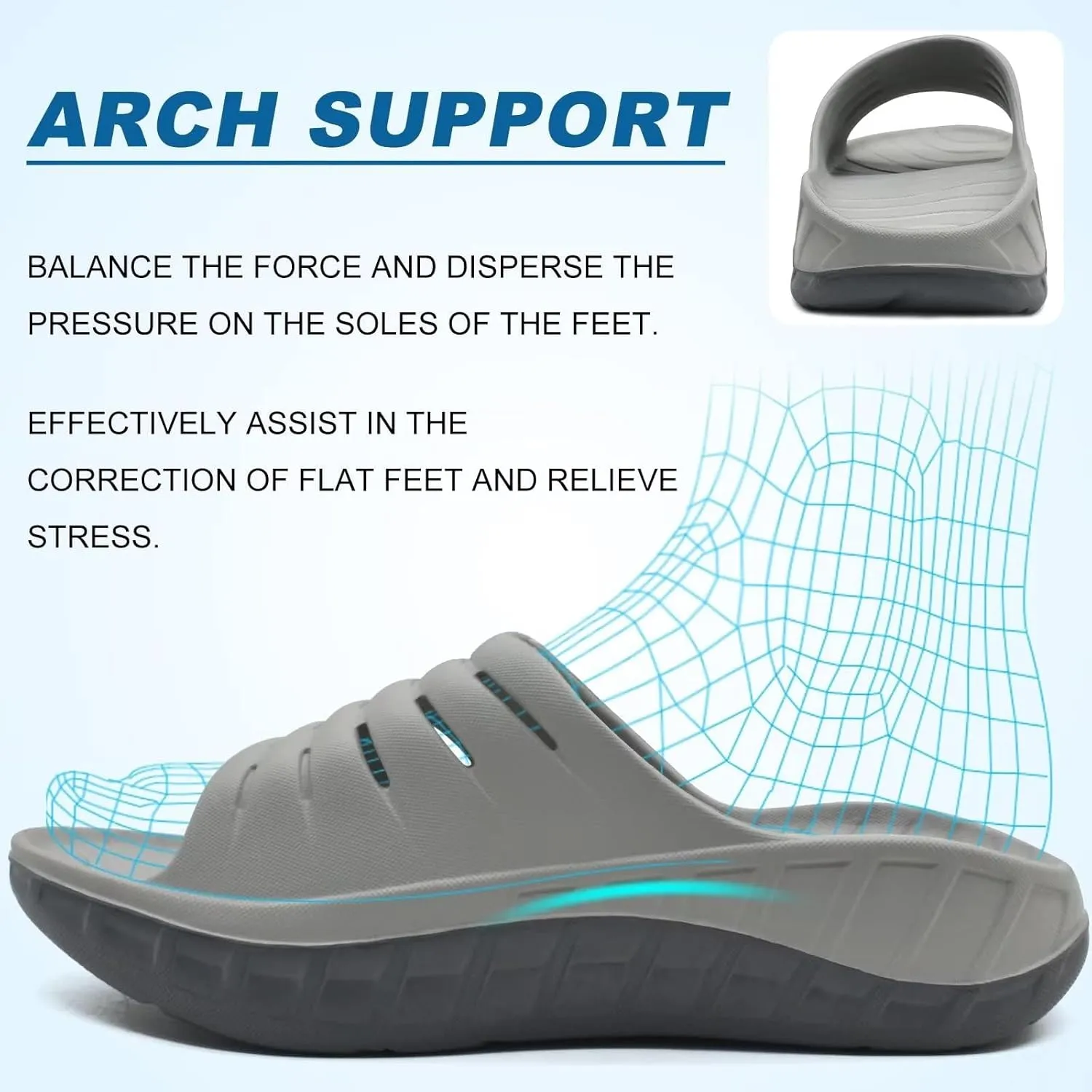 KuaiLu Mens Recovery Sandals Orthotic Thick Cushion Open Toe Sport Slides, Reduces Stress on Feet With Comfortable Plantar Fasciitis, Joints & Back Post-Exercise