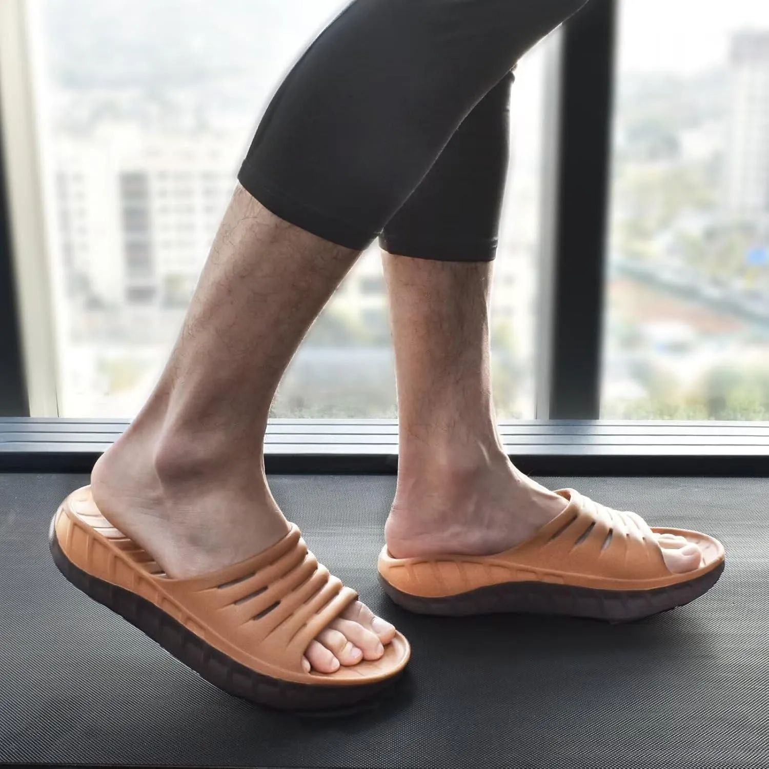 KuaiLu Mens Recovery Sandals Orthotic Thick Cushion Open Toe Sport Slides, Reduces Stress on Feet With Comfortable Plantar Fasciitis, Joints & Back Post-Exercise