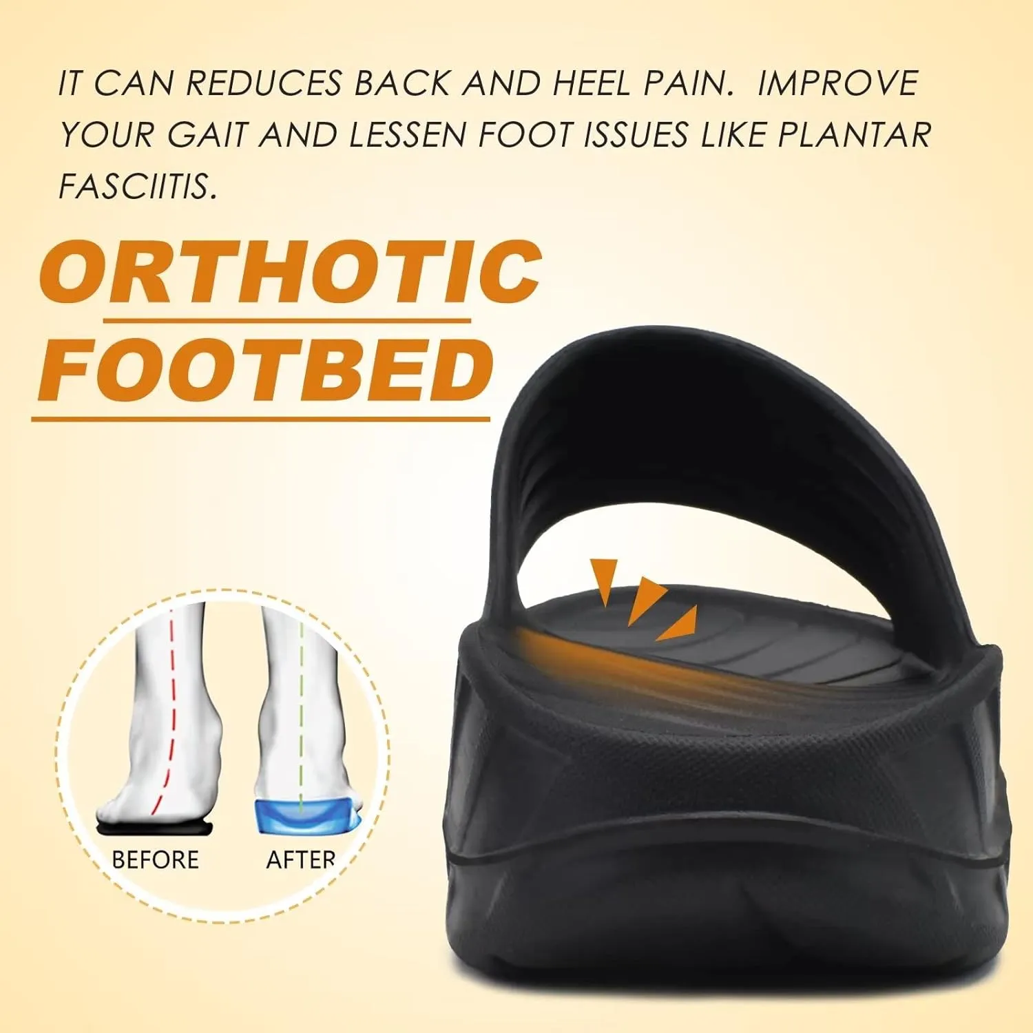 KuaiLu Mens Recovery Sandals Orthotic Thick Cushion Open Toe Sport Slides, Reduces Stress on Feet With Comfortable Plantar Fasciitis, Joints & Back Post-Exercise