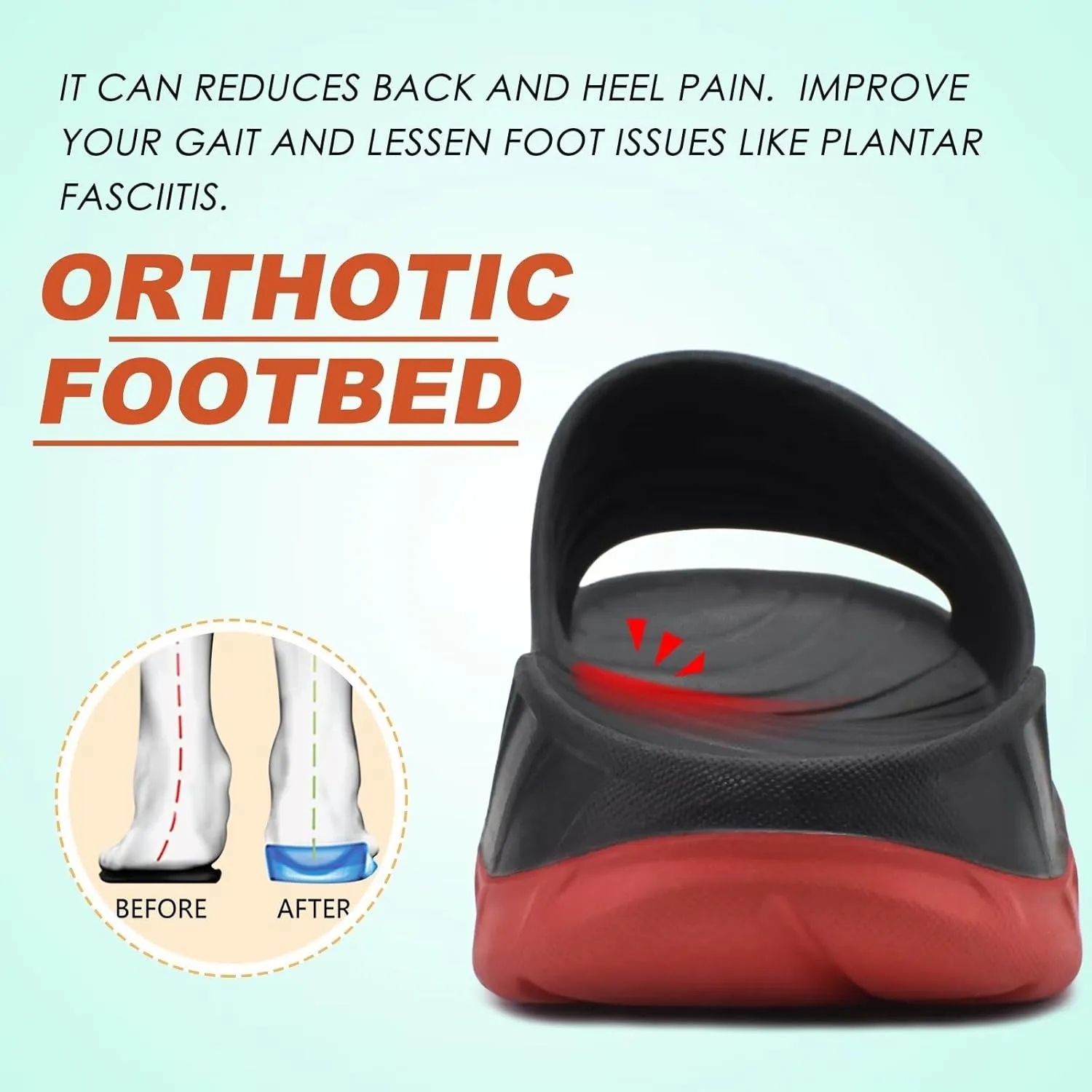 KuaiLu Mens Recovery Sandals Orthotic Thick Cushion Open Toe Sport Slides, Reduces Stress on Feet With Comfortable Plantar Fasciitis, Joints & Back Post-Exercise