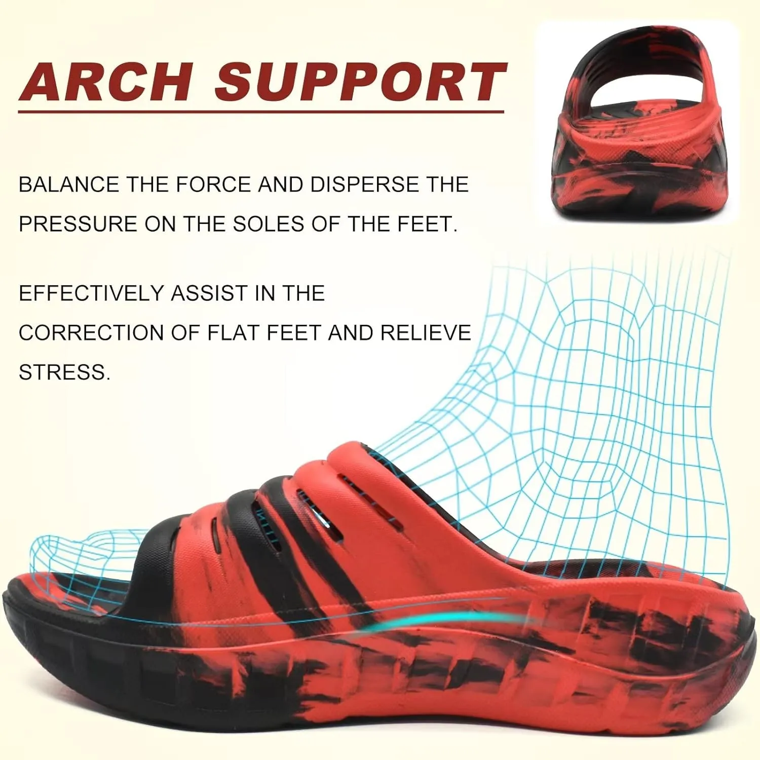 KuaiLu Mens Recovery Sandals Orthotic Thick Cushion Open Toe Sport Slides, Reduces Stress on Feet With Comfortable Plantar Fasciitis, Joints & Back Post-Exercise