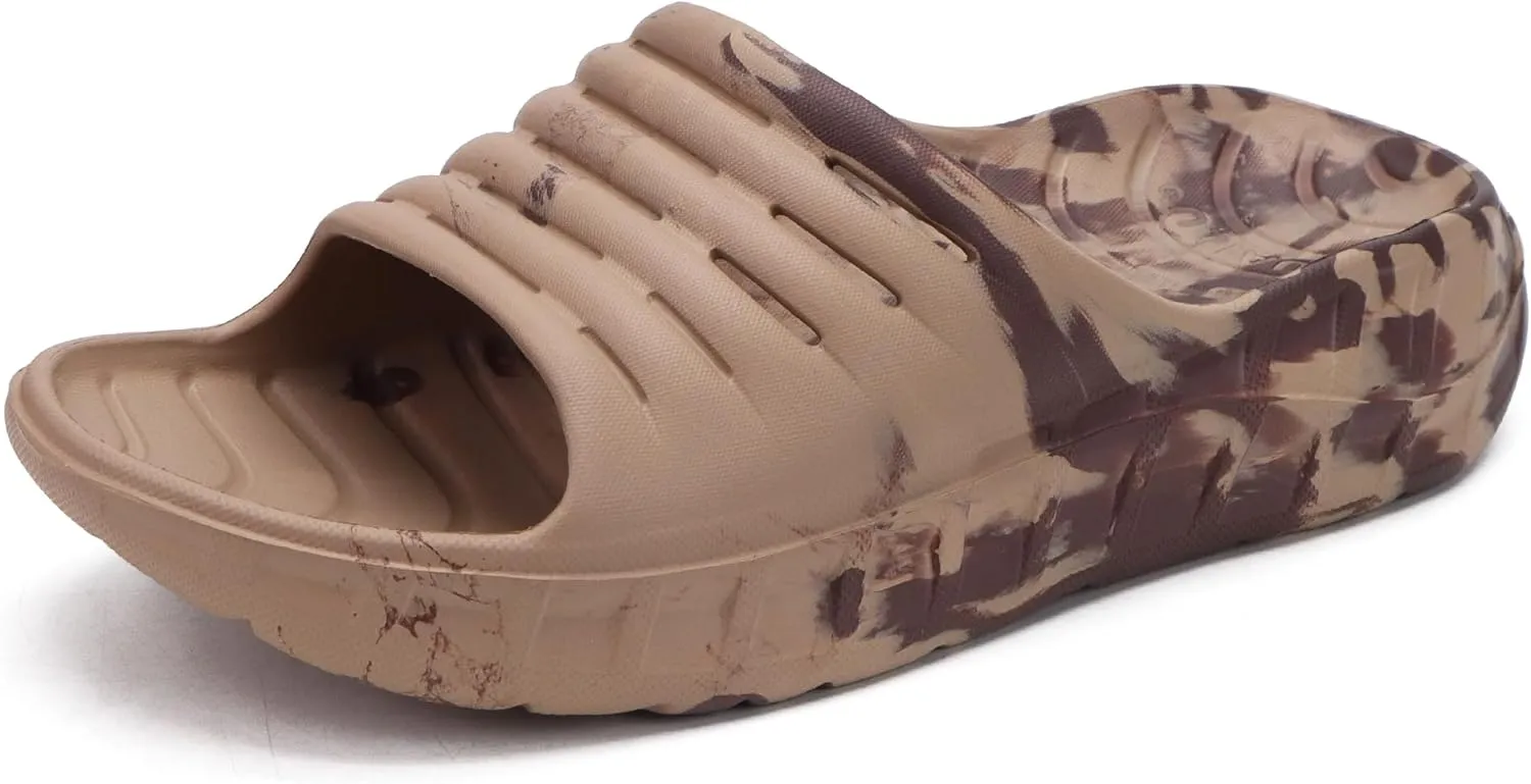 KuaiLu Mens Recovery Sandals Orthotic Thick Cushion Open Toe Sport Slides, Reduces Stress on Feet With Comfortable Plantar Fasciitis, Joints & Back Post-Exercise
