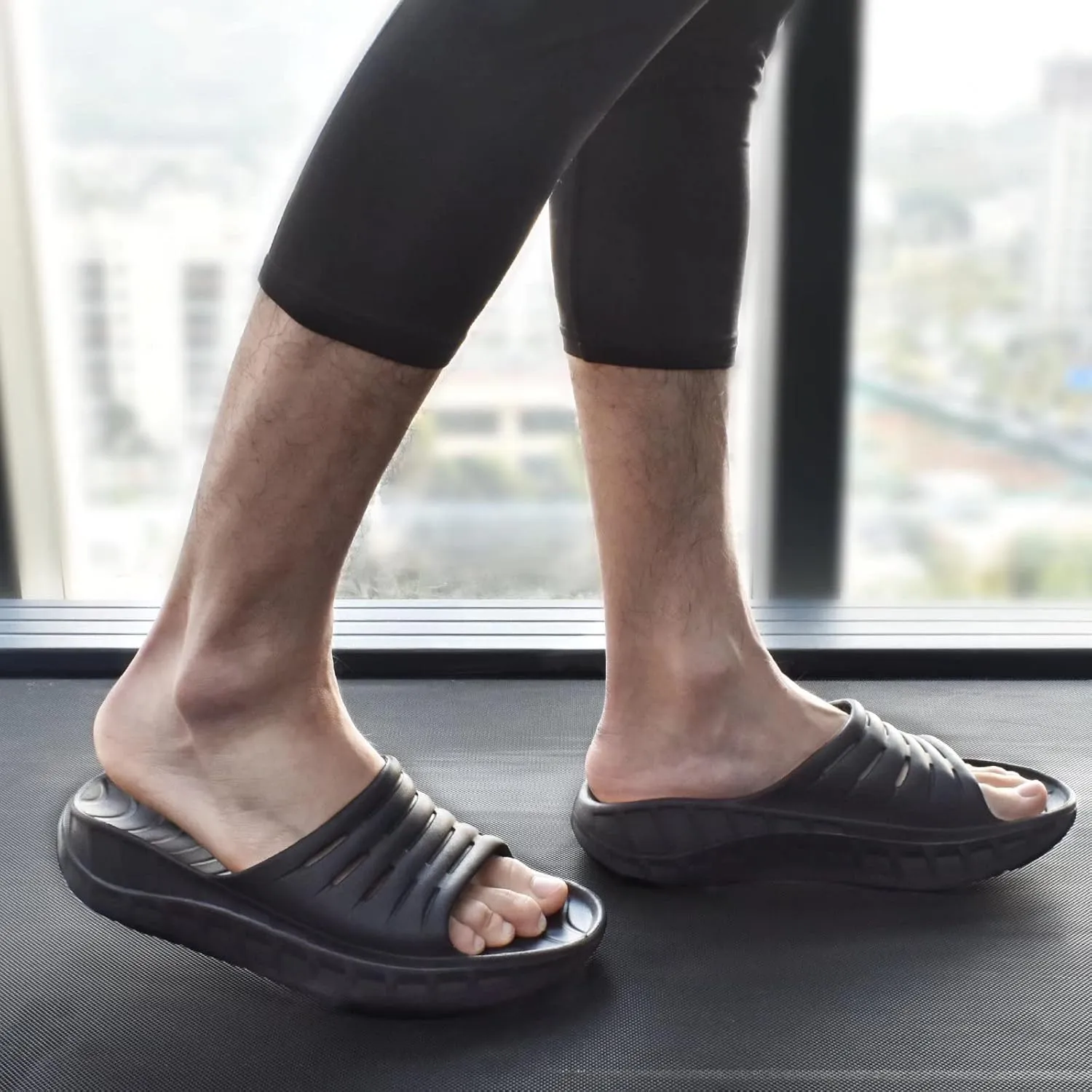 KuaiLu Mens Recovery Sandals Orthotic Thick Cushion Open Toe Sport Slides, Reduces Stress on Feet With Comfortable Plantar Fasciitis, Joints & Back Post-Exercise