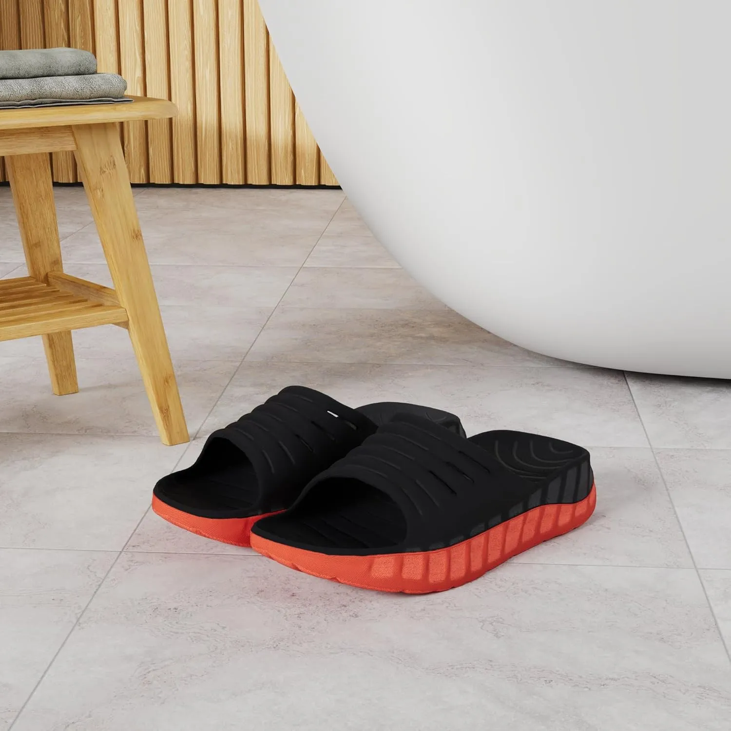 KuaiLu Mens Recovery Sandals Orthotic Thick Cushion Open Toe Sport Slides, Reduces Stress on Feet With Comfortable Plantar Fasciitis, Joints & Back Post-Exercise