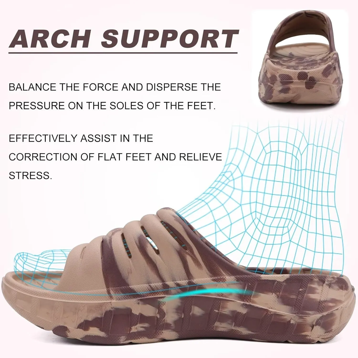 KuaiLu Mens Recovery Sandals Orthotic Thick Cushion Open Toe Sport Slides, Reduces Stress on Feet With Comfortable Plantar Fasciitis, Joints & Back Post-Exercise
