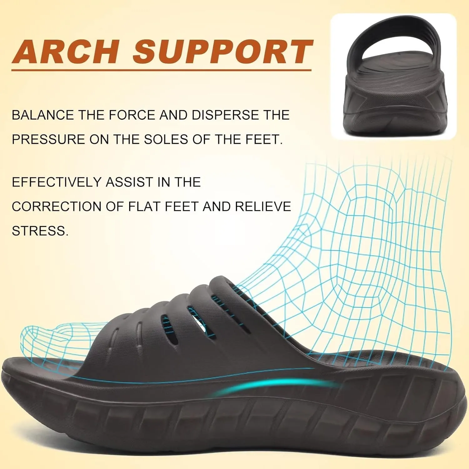 KuaiLu Mens Recovery Sandals Orthotic Thick Cushion Open Toe Sport Slides, Reduces Stress on Feet With Comfortable Plantar Fasciitis, Joints & Back Post-Exercise
