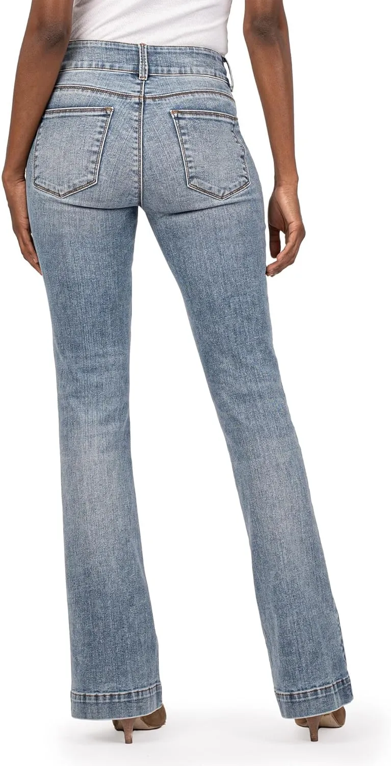 KUT from the Kloth Women's Ana High-Rise Flare-Front Welt Double Button Waistband in Renewed