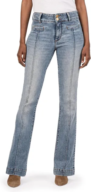 KUT from the Kloth Women's Ana High-Rise Flare-Front Welt Double Button Waistband in Renewed