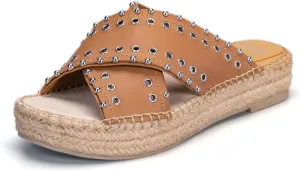 landing craft Womens Platform Slides Bohemia Sandals Slip on Open Toe Espadrille Wedges Vintage Sandals for Women