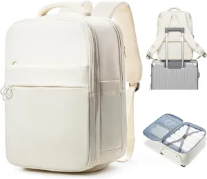 Large Travel Backpack - Carry On Flight Approved for Airplane, Travel Essentials for Women and Men, Personal Item Bag - Beige
