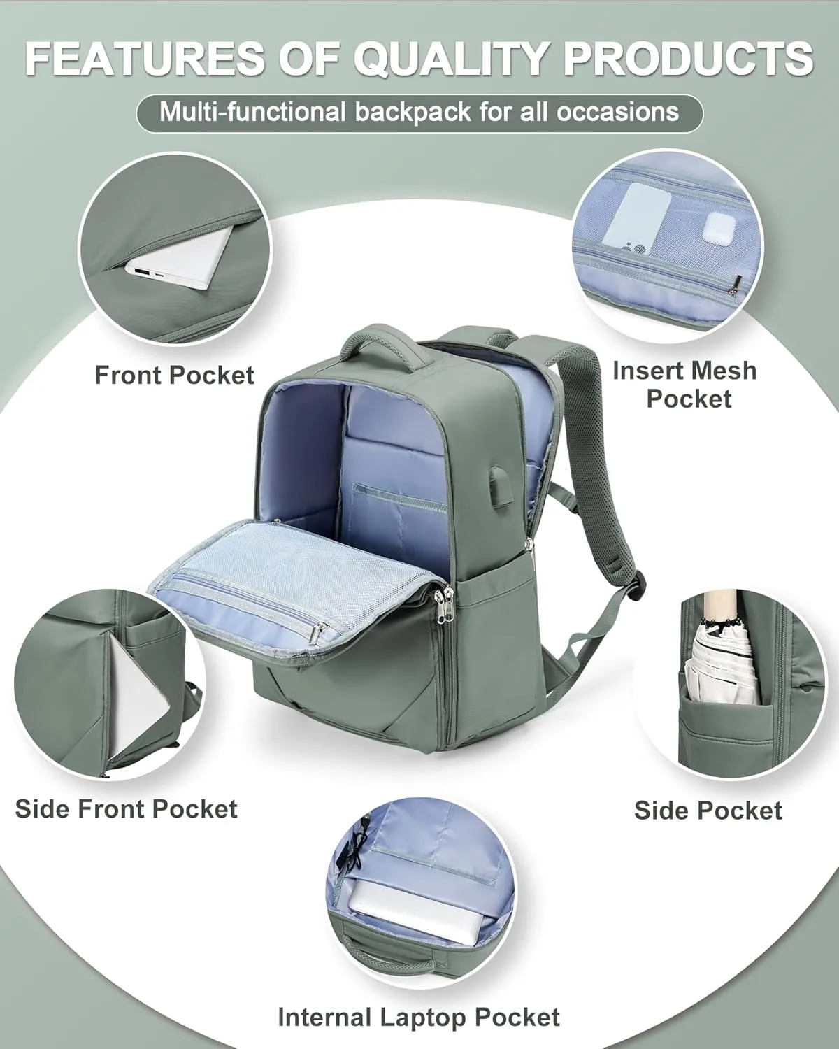 Large Travel Backpack Carry On Flight Approved Mochila De Viaje Carry On Backpack For Women Men Airplanes Backpack For Travel Backpacks Personal Item Travel Bag Army Green