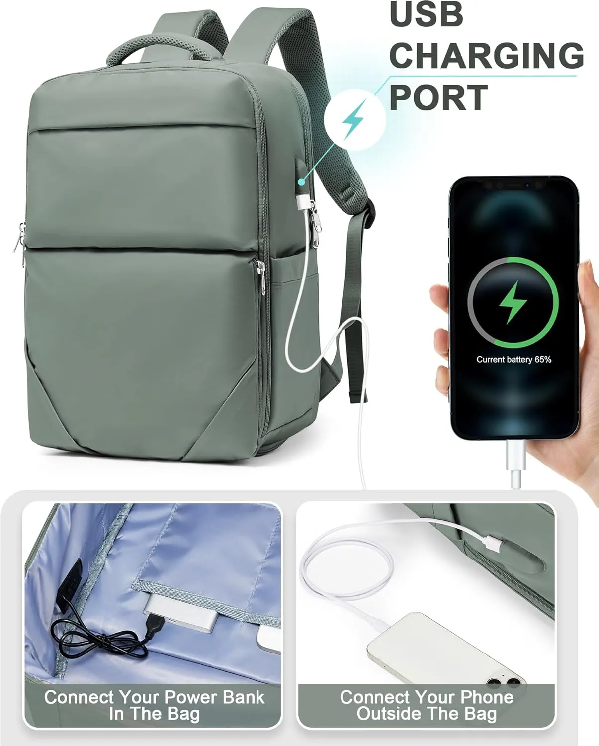 Large Travel Backpack Carry On Flight Approved Mochila De Viaje Carry On Backpack For Women Men Airplanes Backpack For Travel Backpacks Personal Item Travel Bag Army Green