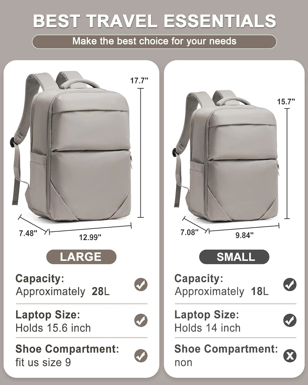 Large Travel Backpack - Carry On Flight Approved Mochila De Viaje For Women & Men - Airplane Personal Item Travel Bag - Khaki