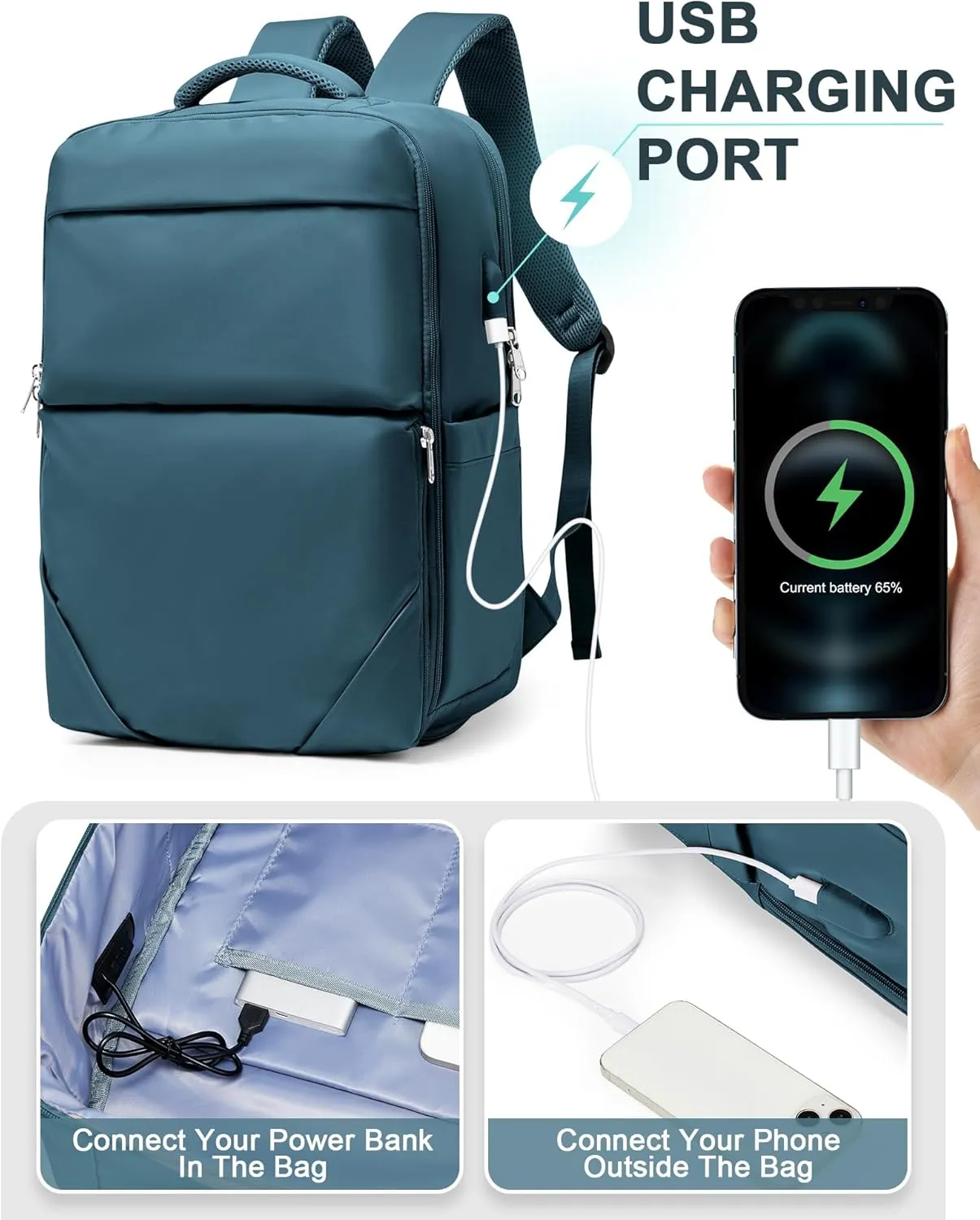 Large Travel Backpack - Carry On Flight Approved Mochila De Viaje For Women & Men - Airplane Personal Item Travel Bag - Peacock Blue