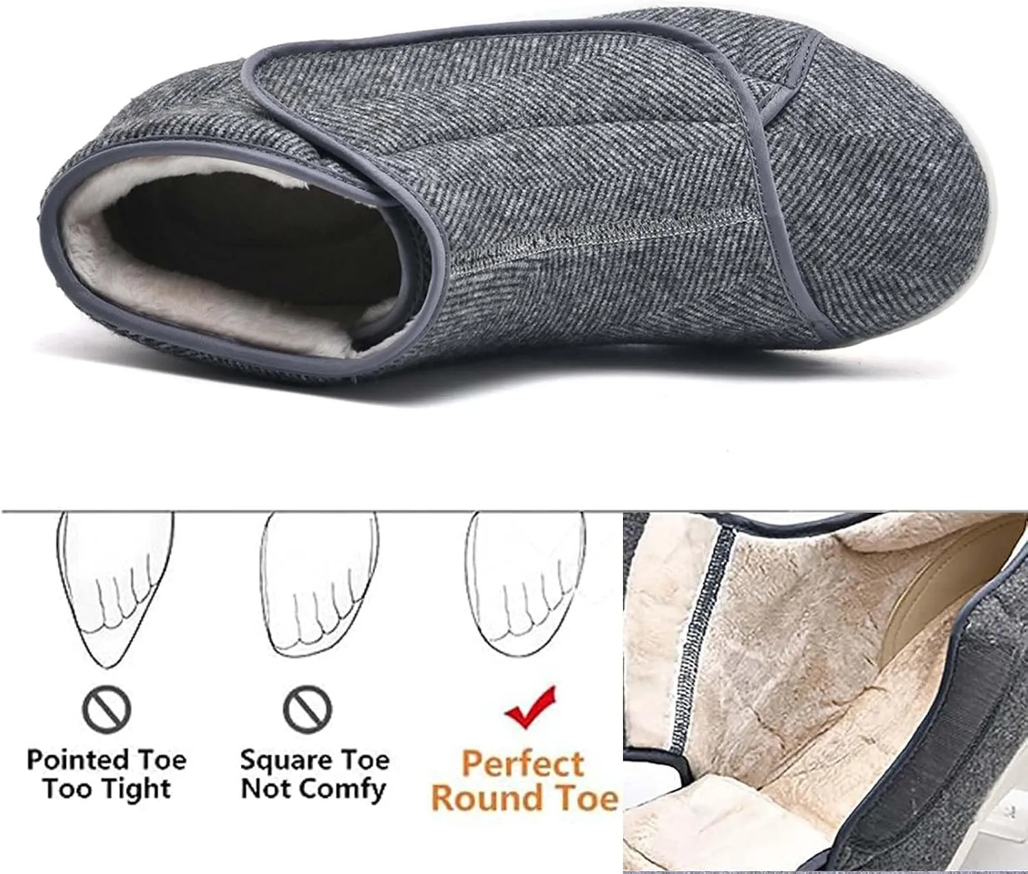 Lightweight Walking Sneakers,Adjustable Warm Plush Wide Width Shoes Winter Orthopedic Shoes Indoor Outdoor for Seniors Swollen Feet