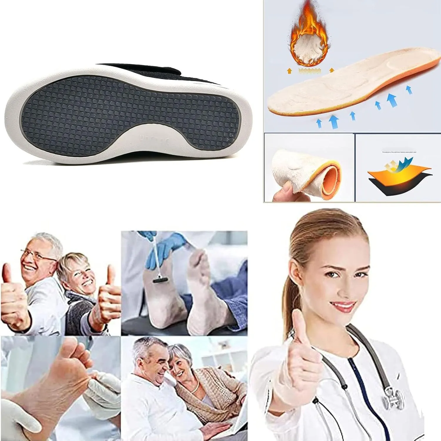 Lightweight Walking Sneakers,Adjustable Warm Plush Wide Width Shoes Winter Orthopedic Shoes Indoor Outdoor for Seniors Swollen Feet