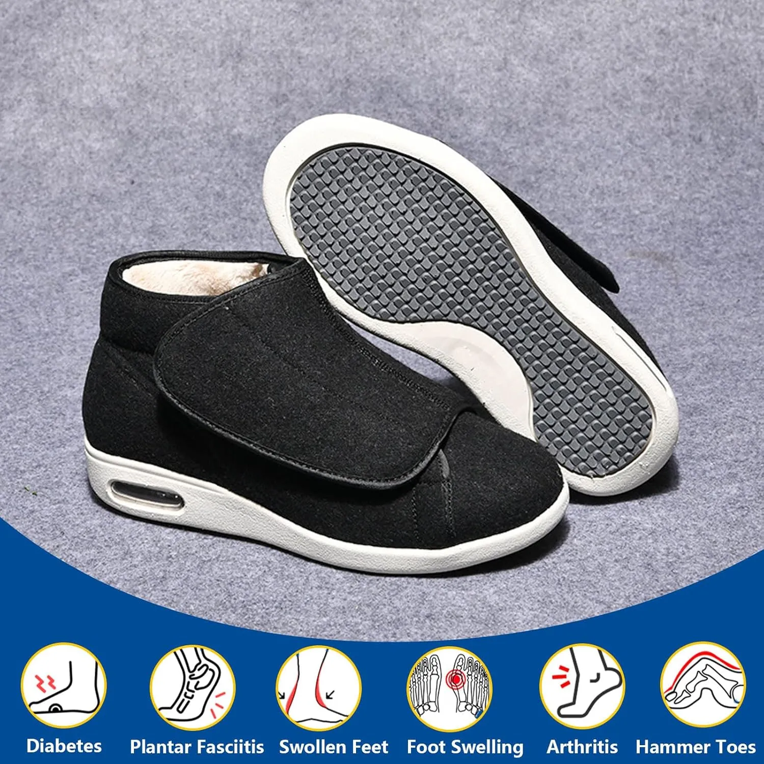 Lightweight Walking Sneakers,Adjustable Warm Plush Wide Width Shoes Winter Orthopedic Shoes Indoor Outdoor for Seniors Swollen Feet