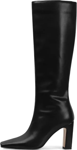 Lovee Cosee Knee High Boots for Women Square Toe Chunky Heeled Boots with Side Zipper Fashion Dress Elastic Tall Boots
