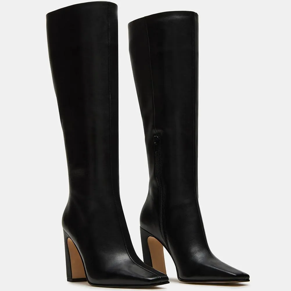 Lovee Cosee Knee High Boots for Women Square Toe Chunky Heeled Boots with Side Zipper Fashion Dress Elastic Tall Boots