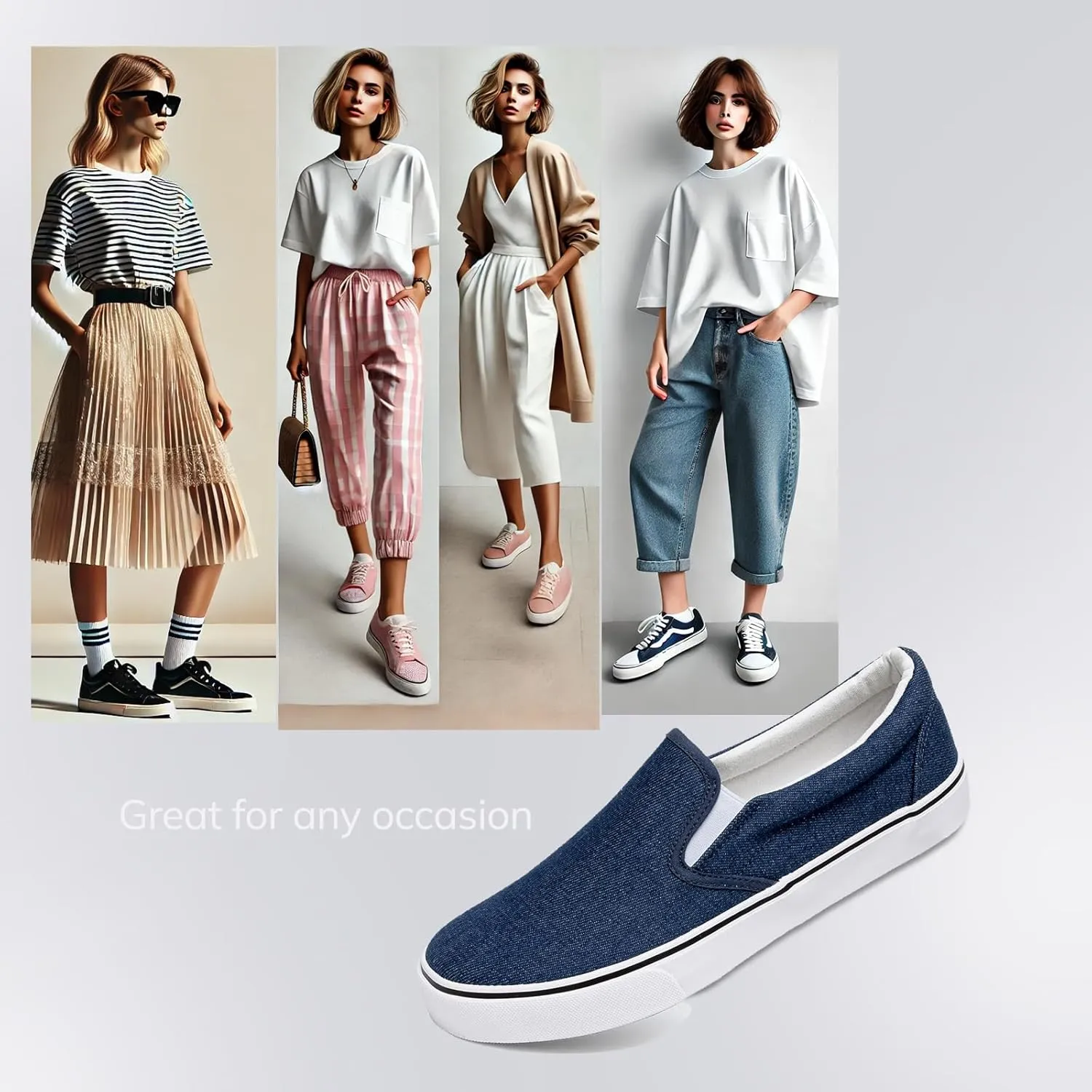 Low-Top Slip Ons Women's Fashion Sneakers Casual Canvas Sneakers for Women Comfortable Flats Breathable Padded Insole Slip on Sneakers Women Low Slip on Shoes