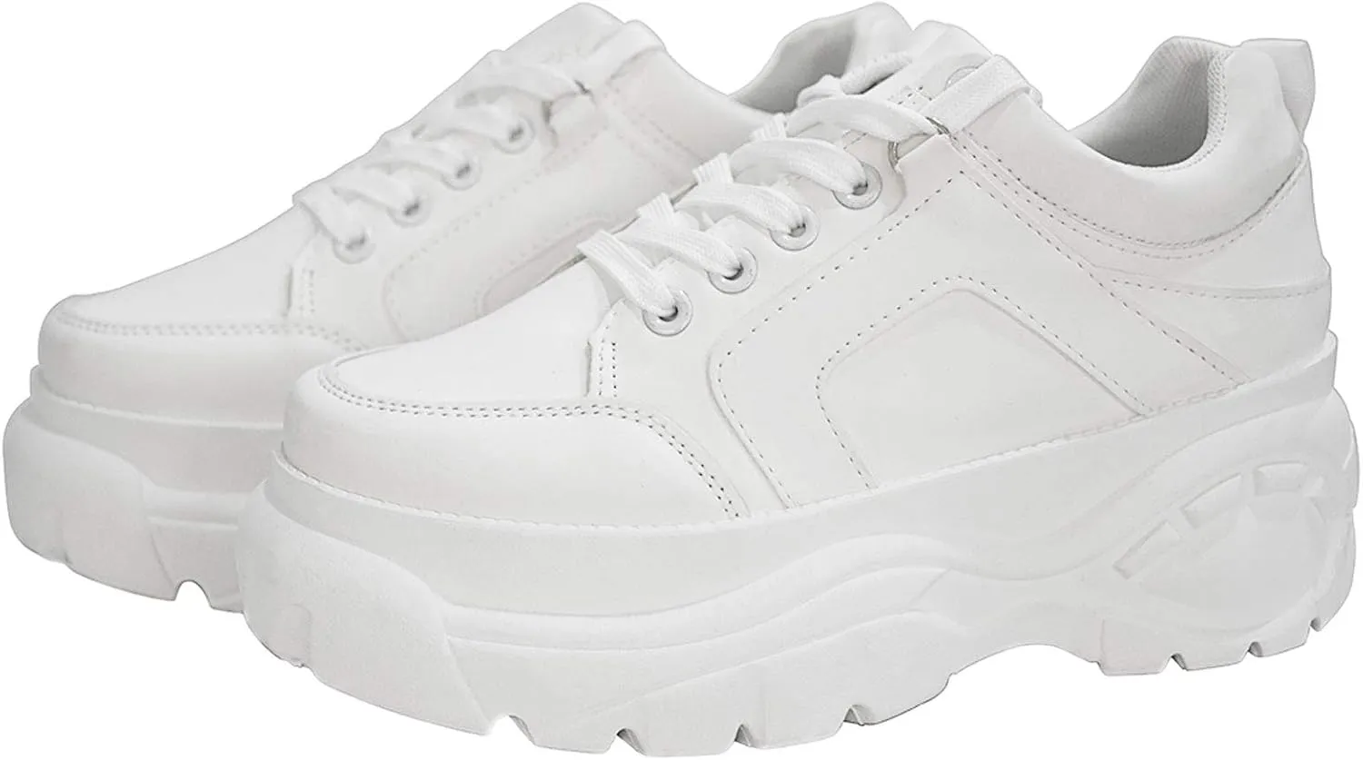LUCKY STEP Women Chunky Platform Dad Colorblock White Neon Green Fuchsia Hologram Silver Casual Lace-Up Walking Sneakers