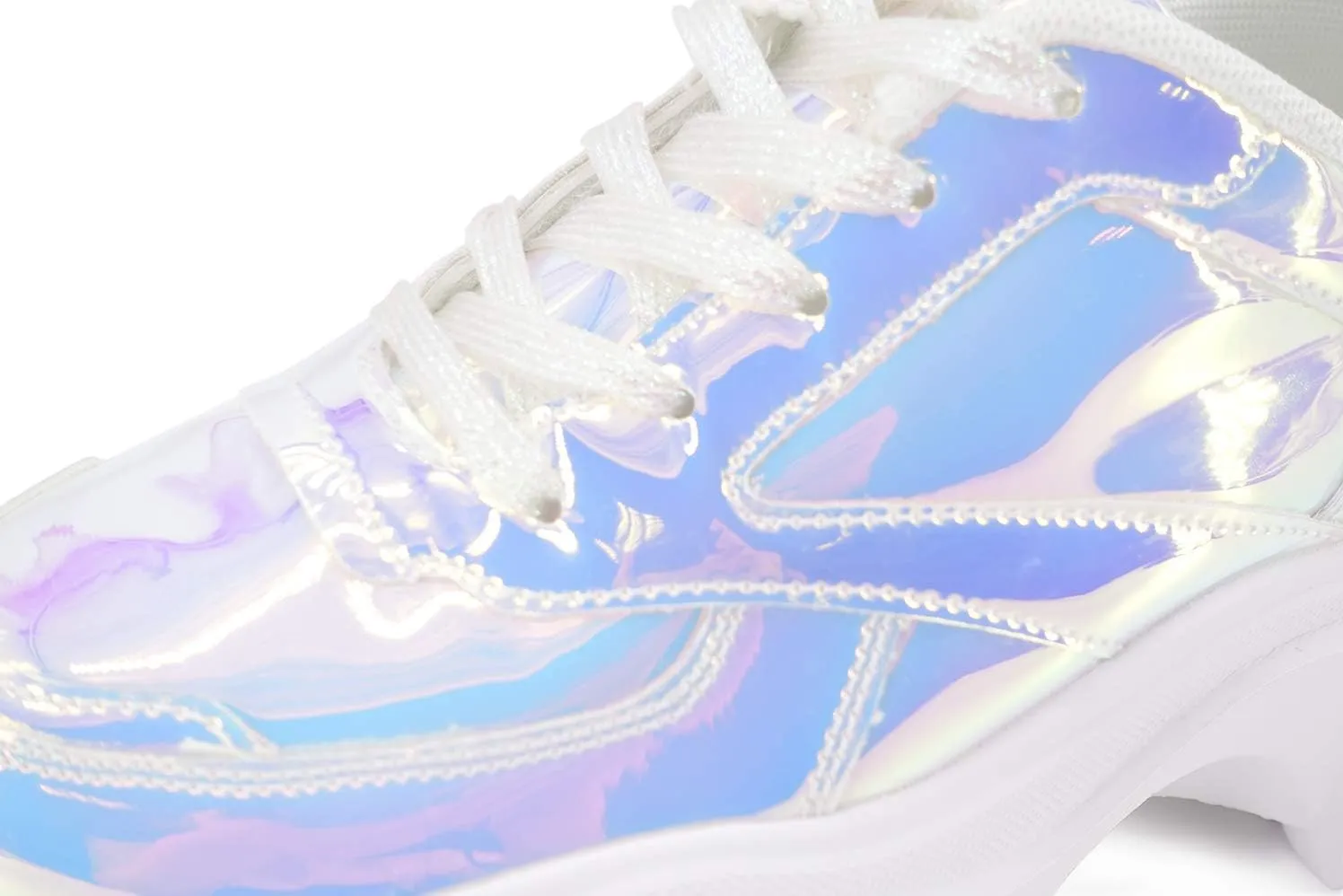 LUCKY STEP Women Chunky Platform Dad Colorblock White Neon Green Fuchsia Hologram Silver Casual Lace-Up Walking Sneakers