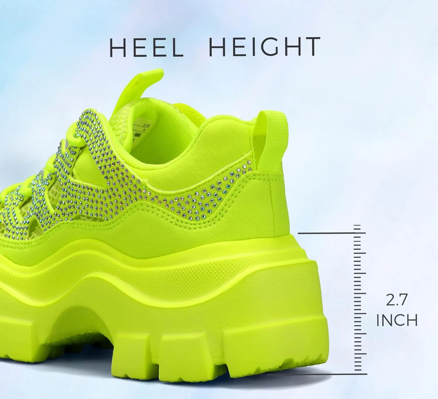 LUCKY STEP Women Chunky Platform Dad Colorblock White Neon Green Fuchsia Hologram Silver Casual Lace-Up Walking Sneakers