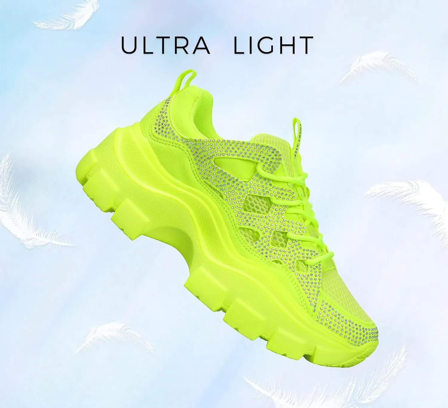 LUCKY STEP Women Chunky Platform Dad Colorblock White Neon Green Fuchsia Hologram Silver Casual Lace-Up Walking Sneakers