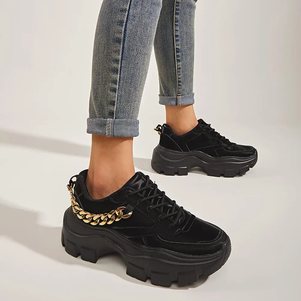 LUCKY STEP Women Chunky Platform Dad Colorblock White Neon Green Fuchsia Hologram Silver Casual Lace-Up Walking Sneakers