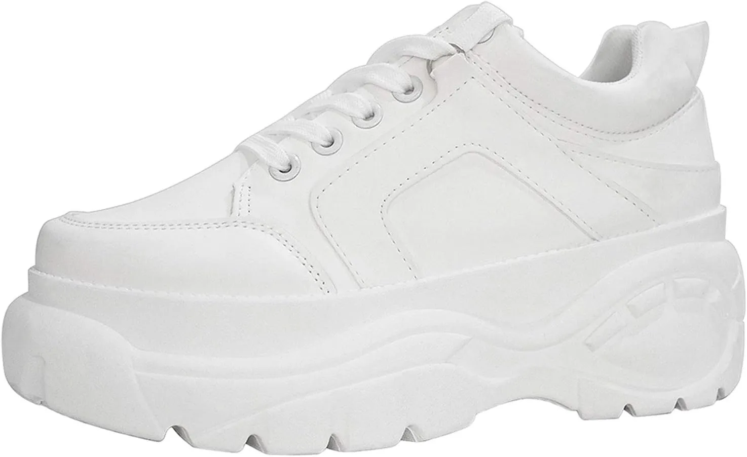 LUCKY STEP Women Chunky Platform Dad Colorblock White Neon Green Fuchsia Hologram Silver Casual Lace-Up Walking Sneakers