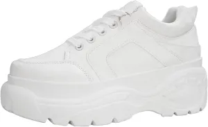 LUCKY STEP Women Chunky Platform Dad Colorblock White Neon Green Fuchsia Hologram Silver Casual Lace-Up Walking Sneakers