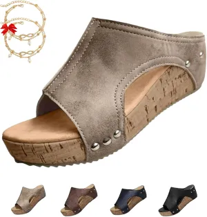 Lumi Cork Wedges, Maison Birch Lumi Cork Wedges, Women's Thick Sole Comfy Leather Wedge Non-slip Orthopedic Sandals