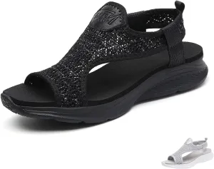 Lymphvity Women'S Summer Mesh Breathable Sports Sandals, Knitting Lightweight Hollow Out Slip On Orthopedic Slide Solid Color Open Toe Walking Sandals