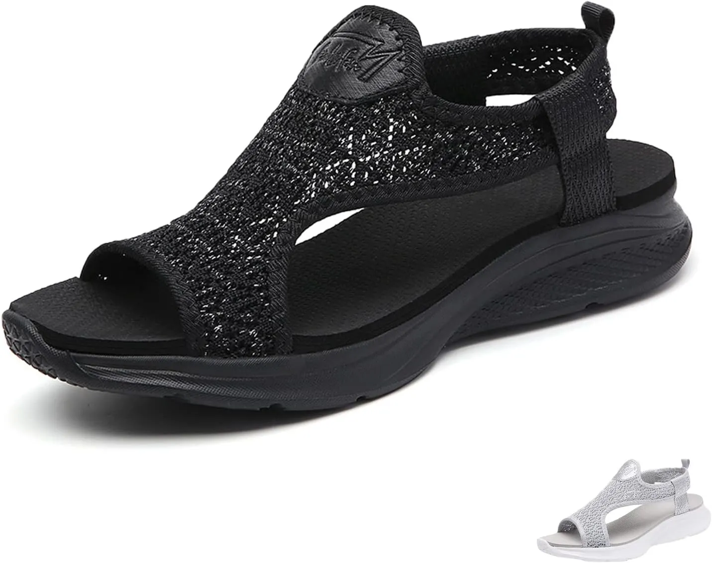 Lymphvity Women'S Summer Mesh Breathable Sports Sandals, Knitting Lightweight Hollow Out Slip On Orthopedic Slide Solid Color Open Toe Walking Sandals