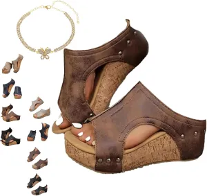 Maison Birch Lumi Cork Wedges, Women's Thick Sole Comfy Leather Wedge Non-slip Summer Sandals