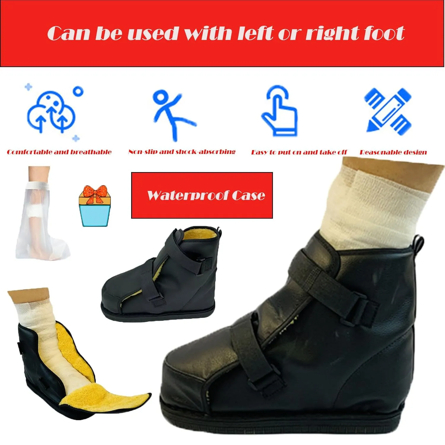 Medical boots, post-operative shoes, adjustable walking shoes orthopedic boots for foot or toe fractures, bunions or hammer toes, regardless of left or right foot(leather-M)