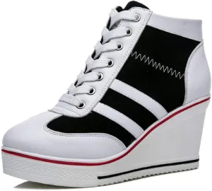 Mei MACLEOD Women Wedge Sneakers Platform Wedge High Heel Sneakers Ankle Booties Casual Canvas Shoes