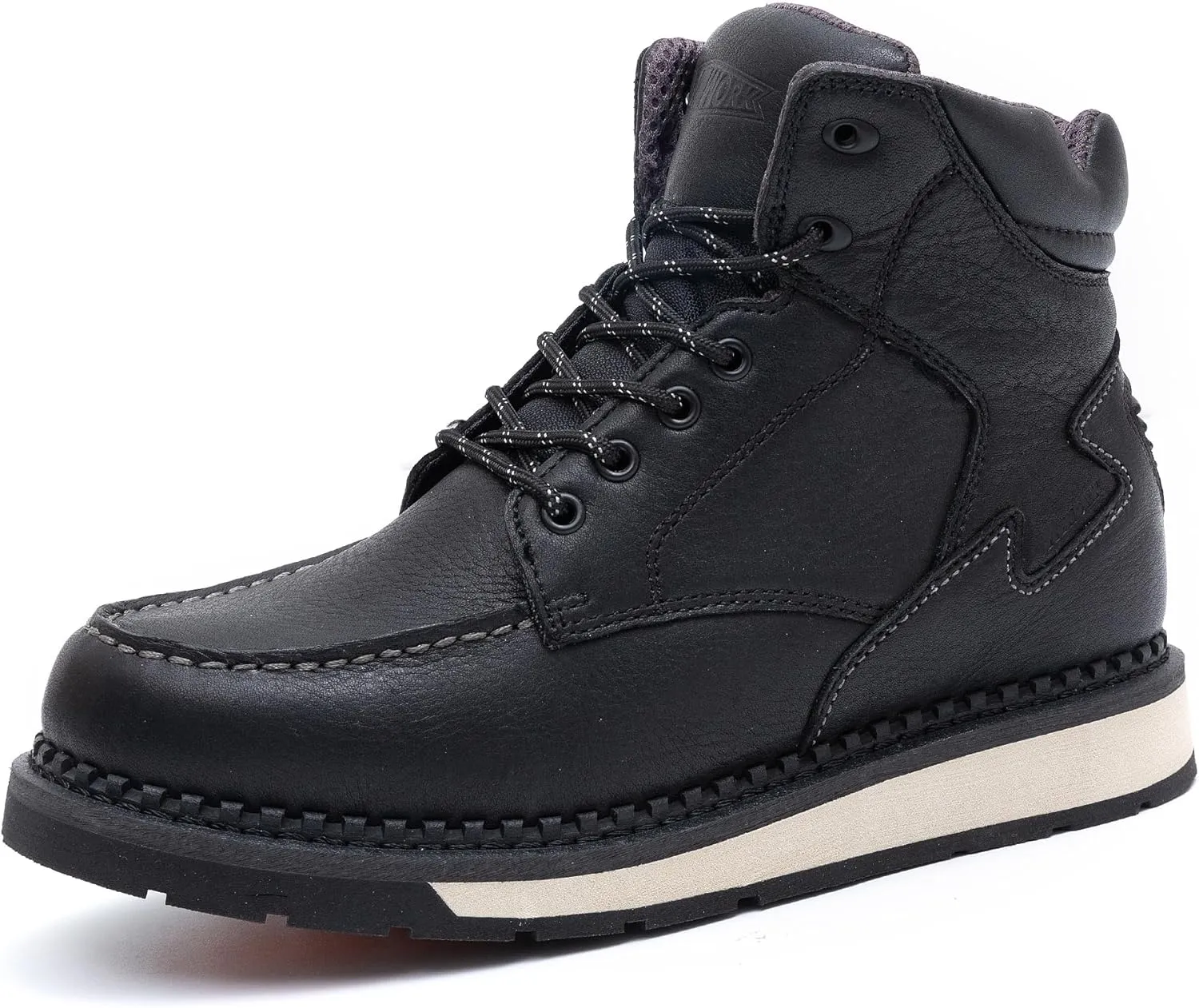 Men's 6 Inch Soft Moc Toe Work Boot, Premium Full-Grain Leather, Abrasion & Oil & Slip Toughest Wedge Sole, EH Rated, Arch Support Anti Fatigue