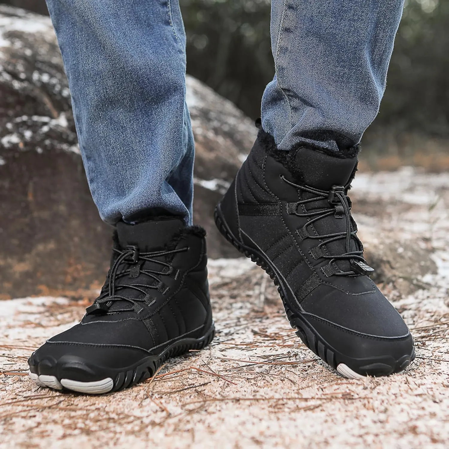 Men's and Women's Barefoot Hiking Boots | Zero Drop Winter Snow Boots with Wide Toe Box | Slip-On Waterproof Ankle Booties | Minimalist Five-Finger Sneakers for Outdoor Hiking and Walking