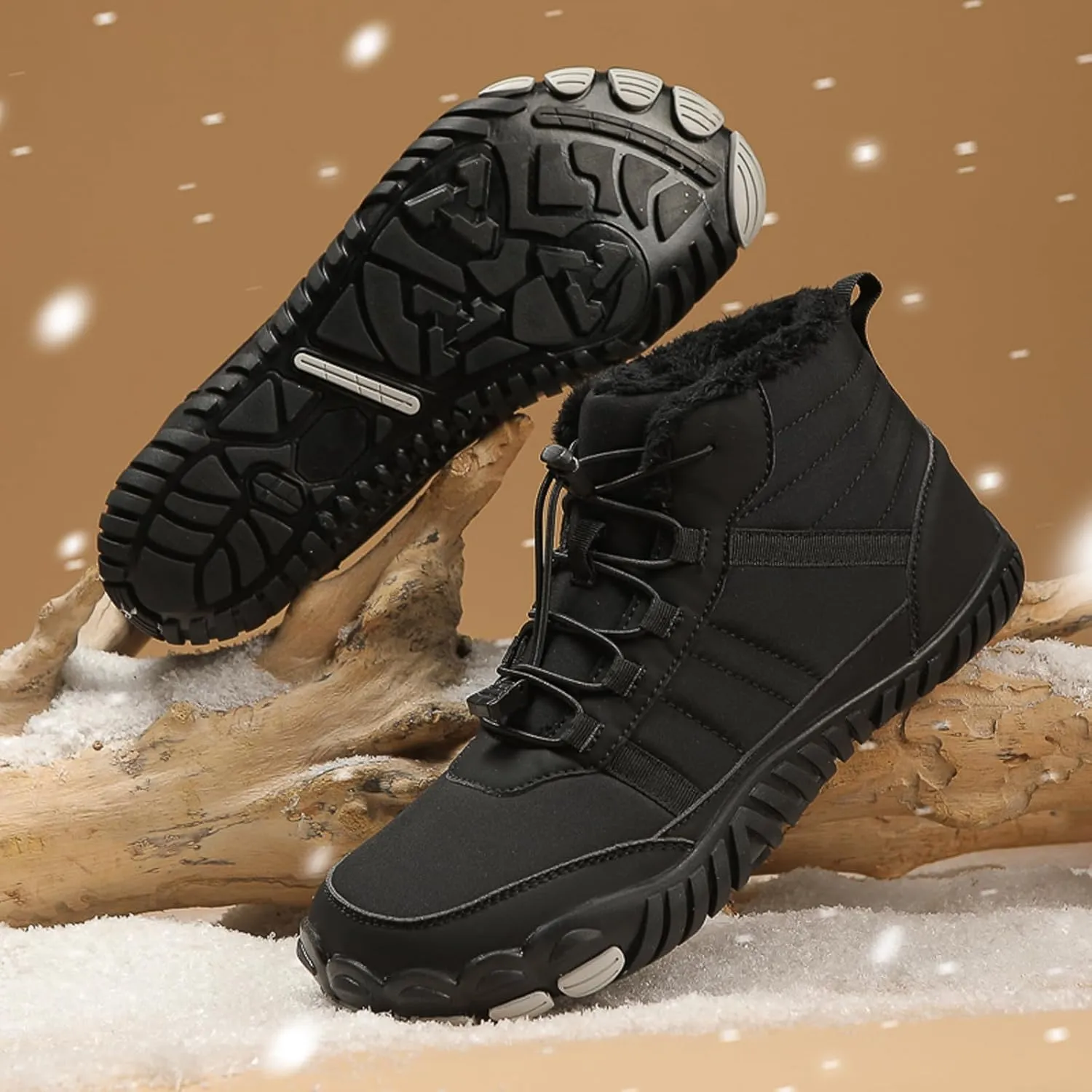 Men's and Women's Barefoot Hiking Boots | Zero Drop Winter Snow Boots with Wide Toe Box | Slip-On Waterproof Ankle Booties | Minimalist Five-Finger Sneakers for Outdoor Hiking and Walking