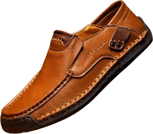 Men's Black Leather Loafers, Casual Business Shoes, Slip-On, Round Toe, Flat Heel, Maximum Cushioning, Water Resistant, Summer, Size 991 (US)