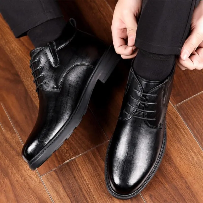 Men's Business Leather Shoes Resistant Sneakers Boots Lightweight Non-Slip Trekking Walking Leather Shoes Comfortable Rubber Soft Sole for Men