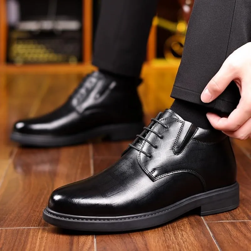 Men's Business Leather Shoes Resistant Sneakers Boots Lightweight Non-Slip Trekking Walking Leather Shoes Comfortable Rubber Soft Sole for Men
